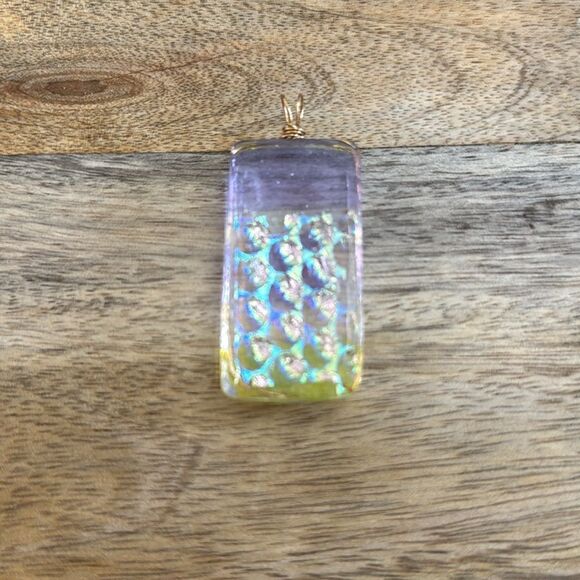 Wire Wrapped Lavender & Yellow Glass Pendant - Picture 4 of 4